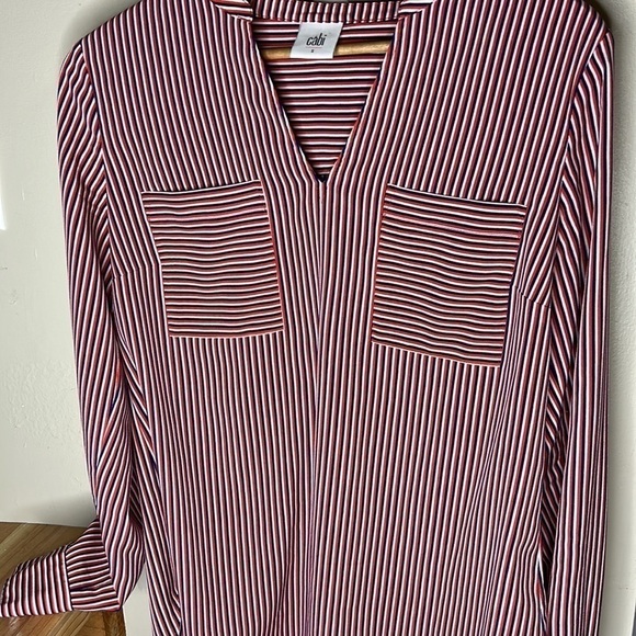 CAbi 5335 Franklin Striped Long Sleeve Spilt V Neck Blouse - Picture 13 of 14